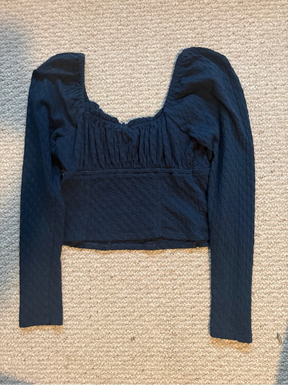 Free People Navy Ruched Square-Neck Button Crop Top